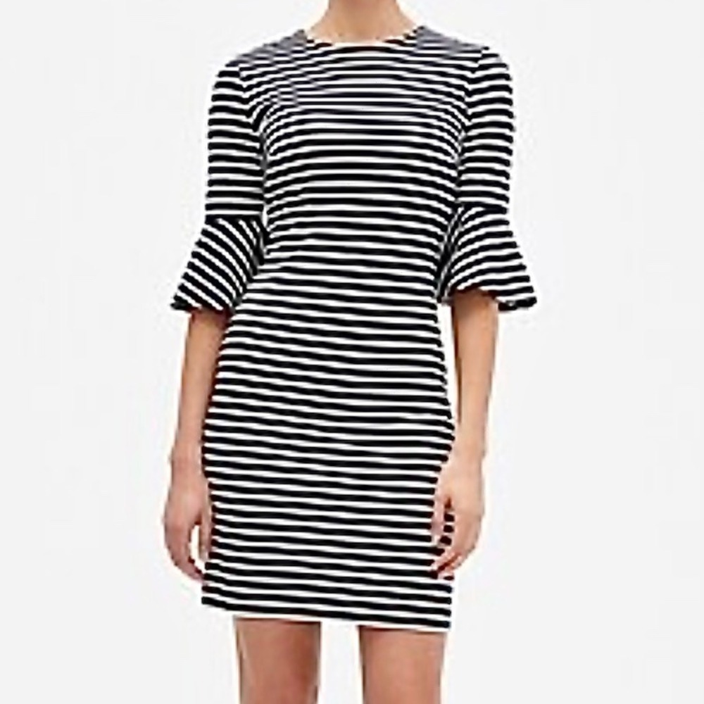 Banana Republic Striped Flare Sleeve Sheath Dress Casual Navy White Size‎ 10
